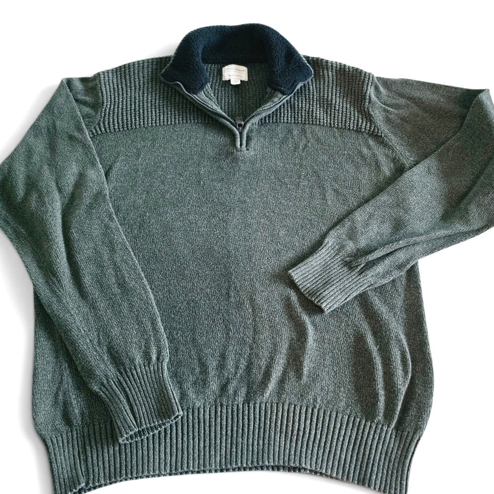 Field & Stream Quarter Zip Textured Mock Neck Sweater Men's L Olive Heather